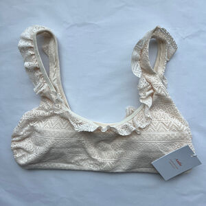 Andie Swim Hydra Bikini Top Medium Vanilla Cream Crochet Lace Ruffled